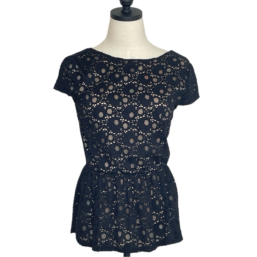 Alya Pullover Top Deep V in back Black and Tan Size Medium  D1220
